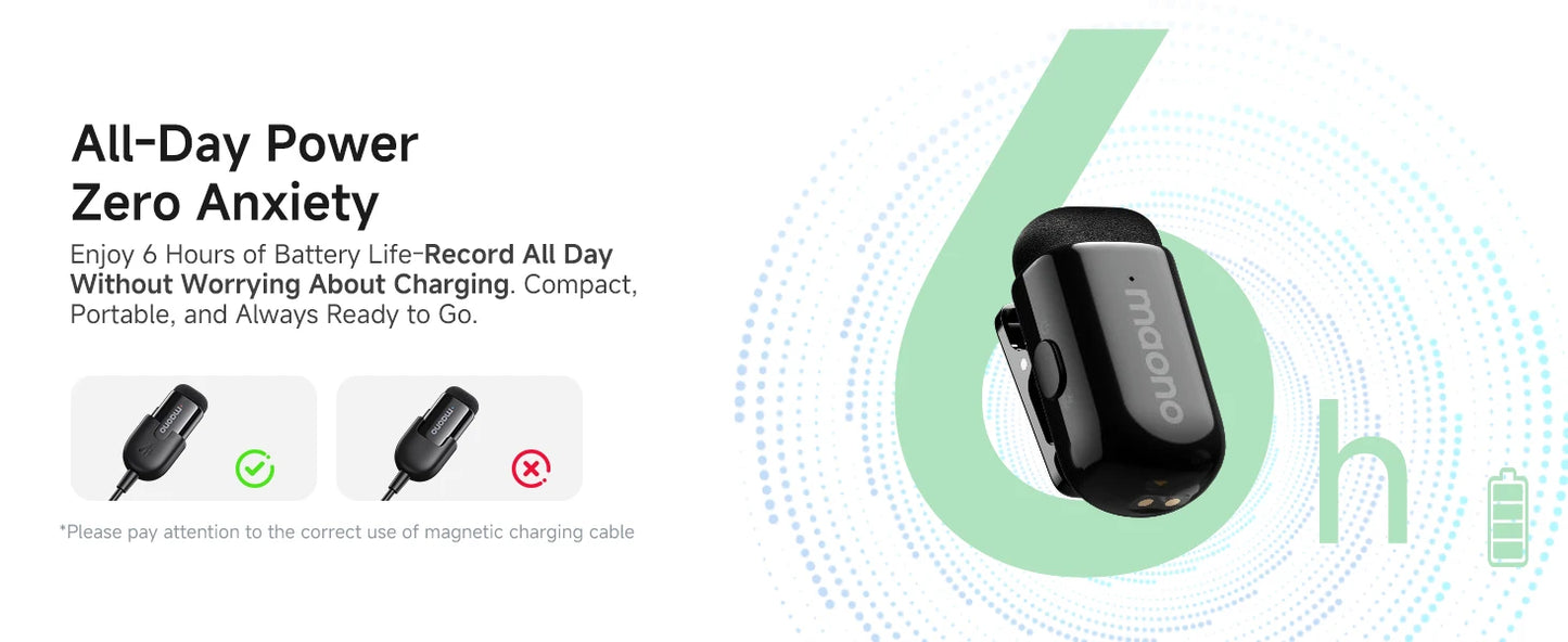 Wireless Lavalier Microphone with AI Noise Cancellation Auto Clipping and App Control