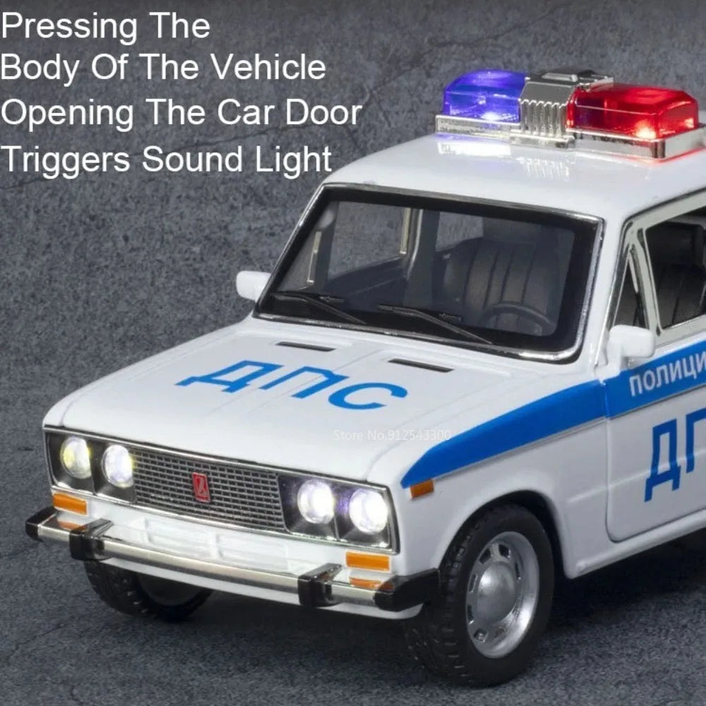 1:24 Scale Special Lada 2106 Police Car Model Toy Alloy Body Rubber Tire Metal Diecast 110 Explosion-proof Vehicle Models