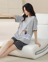 2-Pcs Women’s Cotton Pajama Set – Breathable Short Sleeve Summer Sleepwear with Cute Prints