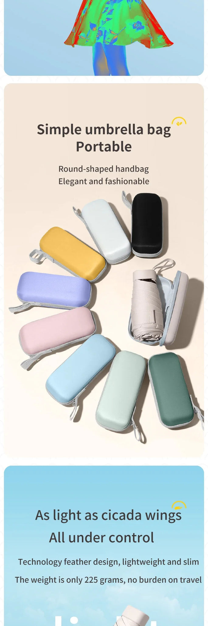 A solid color umbrella with a capsule box and a foldable umbrella for easy travel The umbrella is suitable for both sunny and r