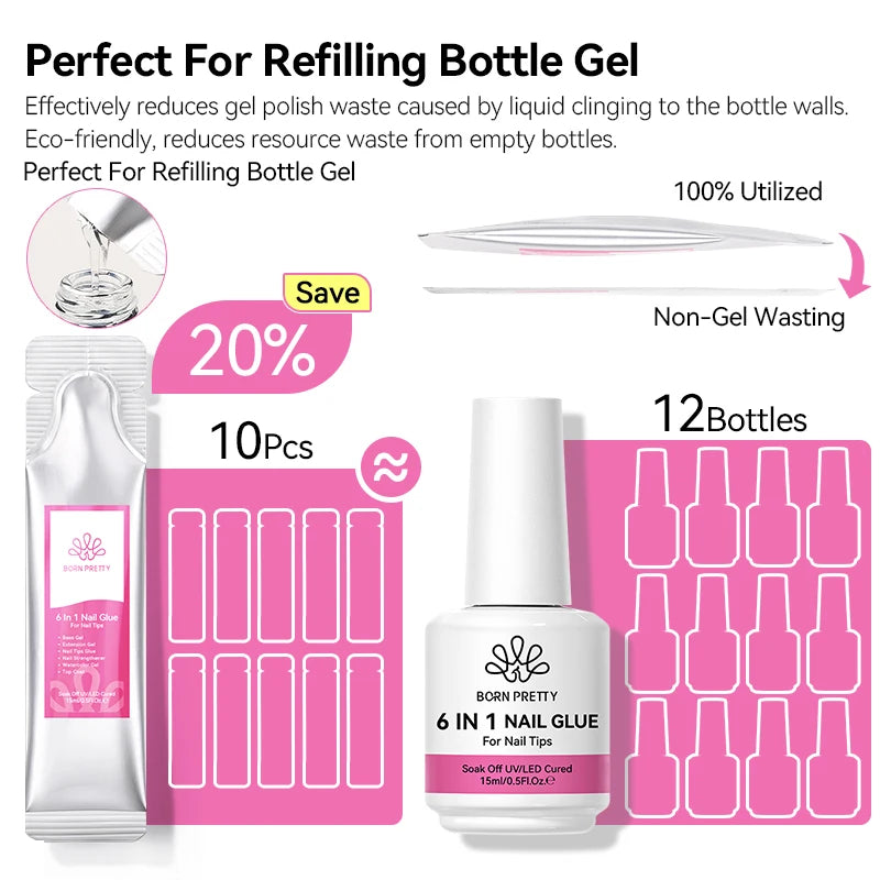 15g 6 IN 1 Nail Glue Gel Refilled Package Extension Building Strengthen Nail Gel Semi Permanent False Nail Tips Gel