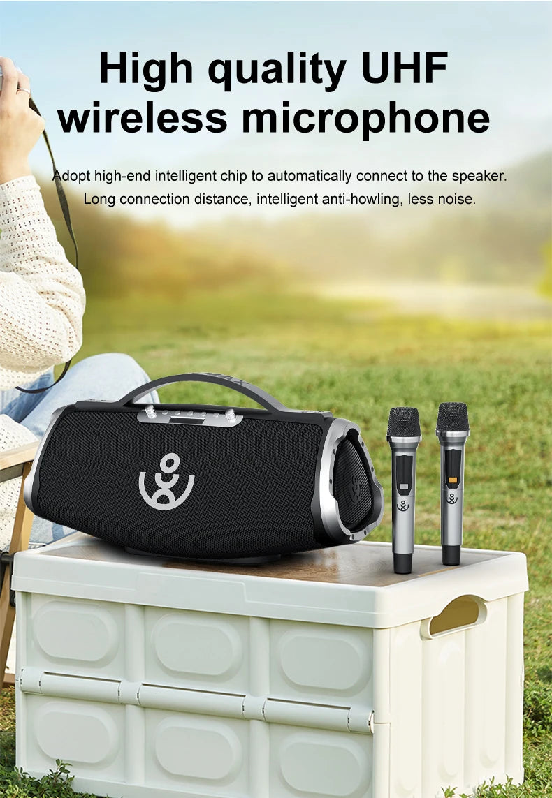 BMTL WOW MAX 300W Powerful Portable Speaker with 2 Wireless Microphones 3-way PA System Support Power Bank AUX/USB/TF/OTG