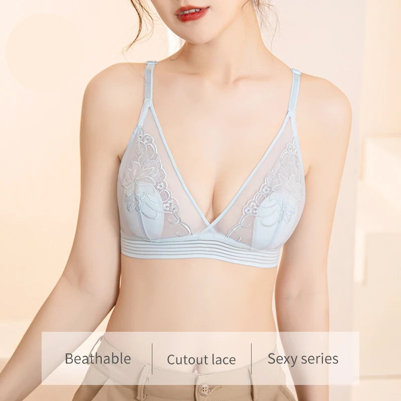 Women’s Lace Transparent Rabbit Ears Push-Up Bra – Soft, Thin, Wire-Free Bralette