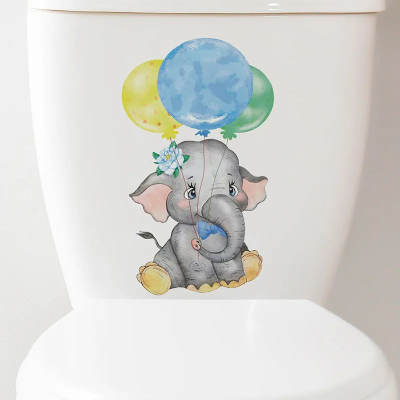 3D Cute Cartoon Funny Animal Bathroom Toilet Stickers Decals Mural WC Accessories Home Bathroom Stickers Decor