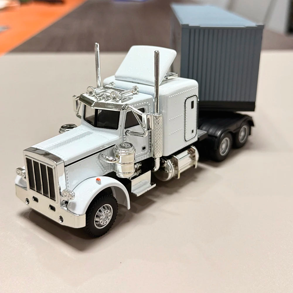 1:50 American Trailer Transport Vehicle Diecast Alloy Front End Container Truck Models Toys Sound Light Cars for Boys Xmas Gifts