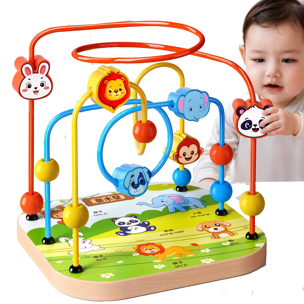 Montessori Wooden Toys Circles Bead Wire Maze Roller Coaster  Early Educational Puzzles Toy for  1 2 3 Years