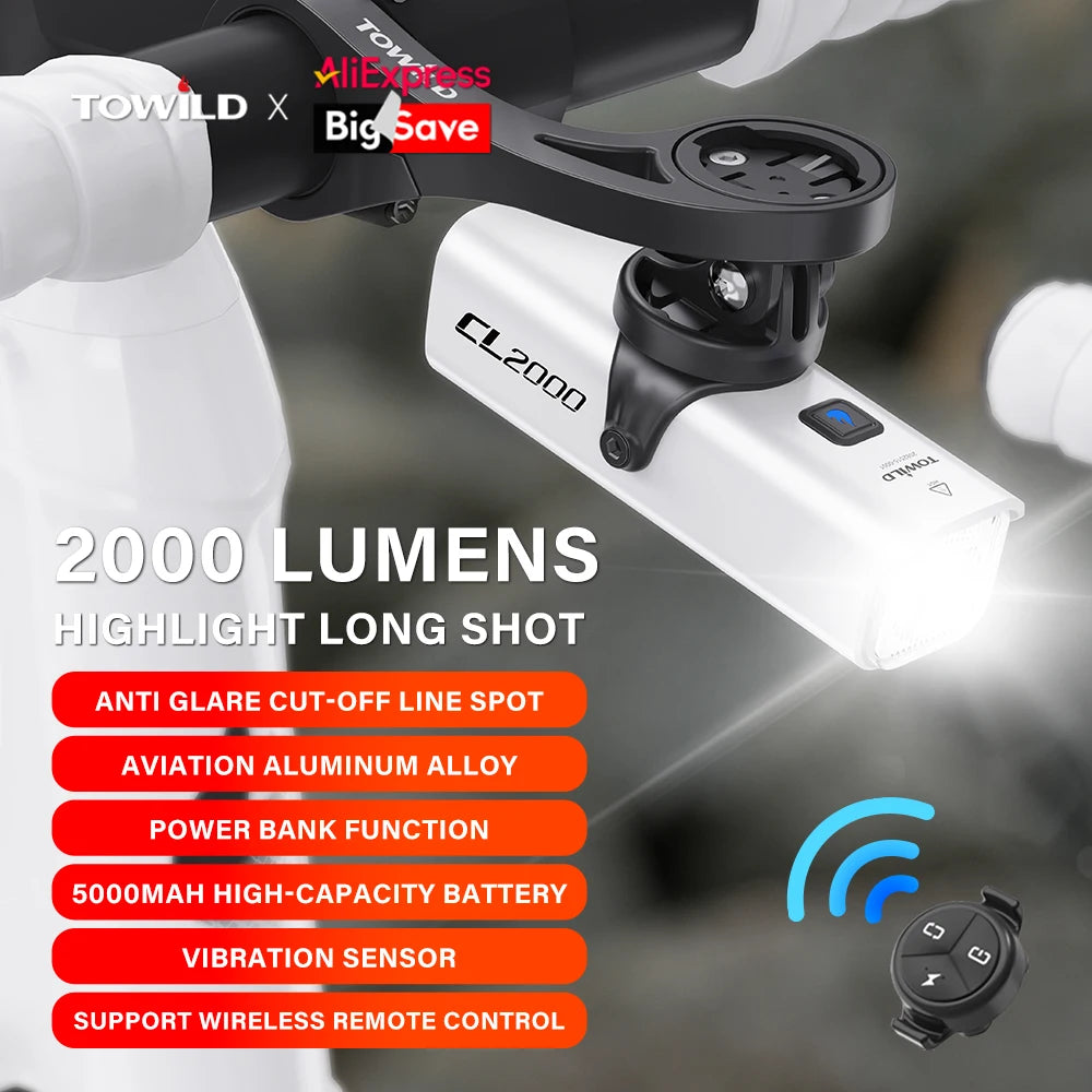 CL2000 Bicycle Light With Cut-off Line Beam 2000LM Rechargeable 5000mAh Led Bike Front Lights IPX6 MTB Cycling Headlights