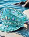 Blue Beach Elegant Burning Man Steampunk Top Hat, Captain Hat Rhinestone Woman, Cruise Party Caps for Man Original