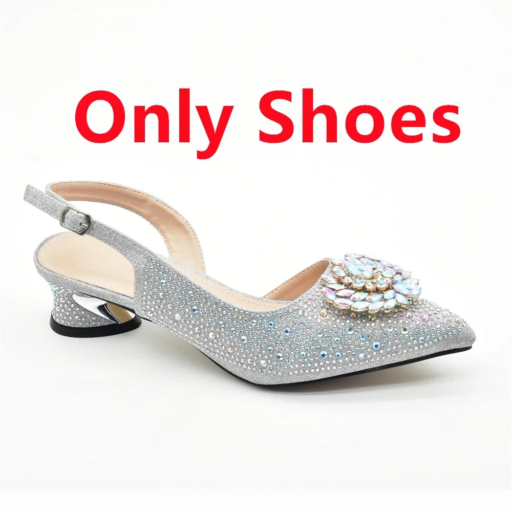 New Italian Shoes and Bags Matching Set Luxury Designer Pumps Women Full Rhinestone Designer Shoe and Bag Sets From Italy