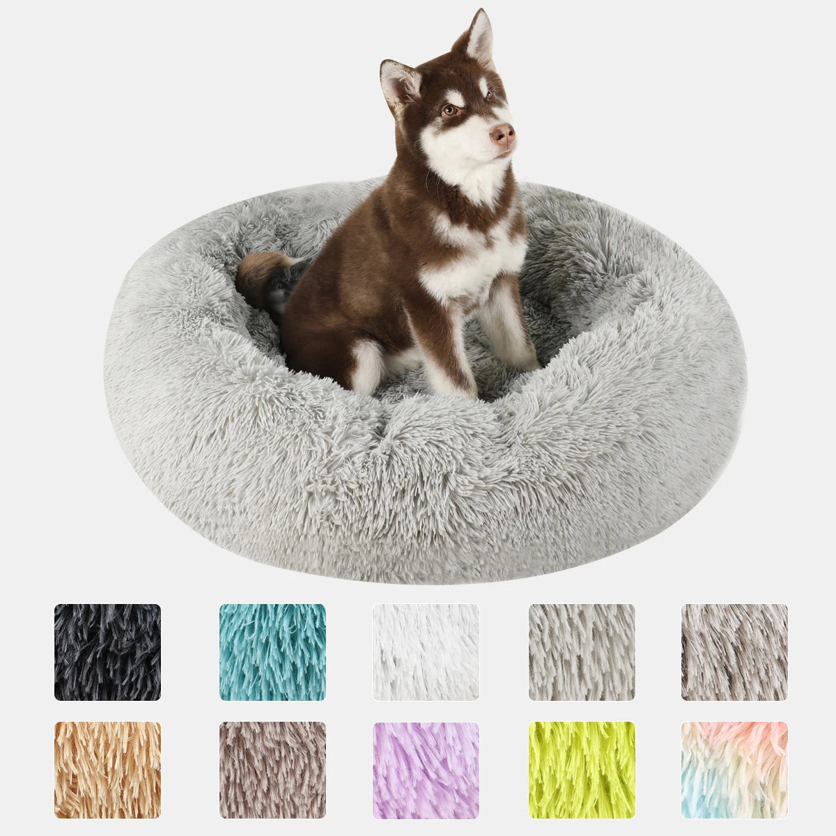 Round Plush Donut Dog Bed Washable Pet Cushion