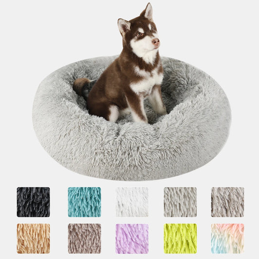 Round Plush Donut Dog Bed Washable Pet Cushion