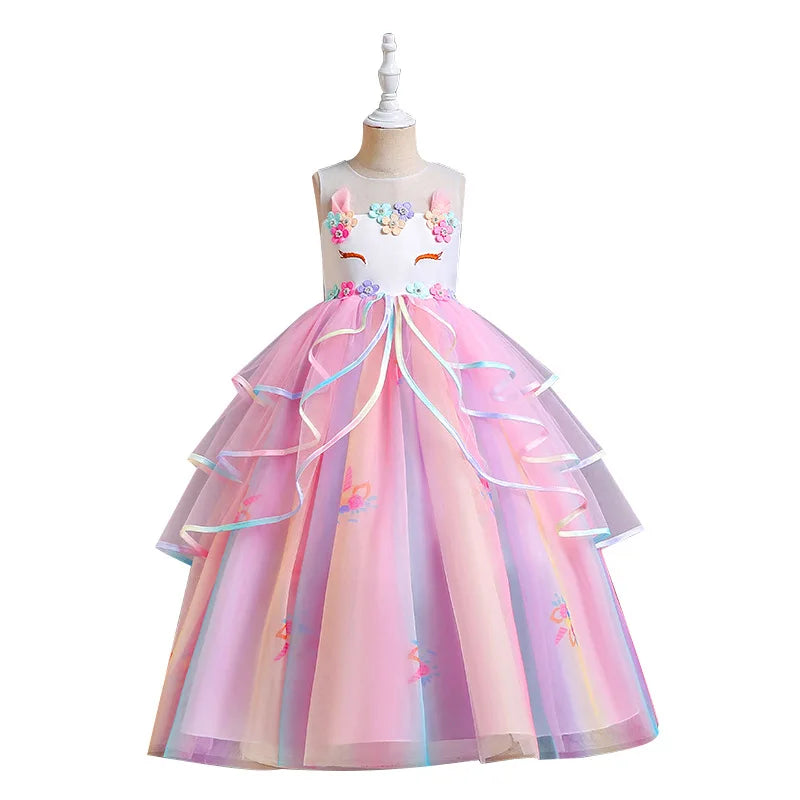 Unicorn Flower Applique Princess Ball Gown Dress