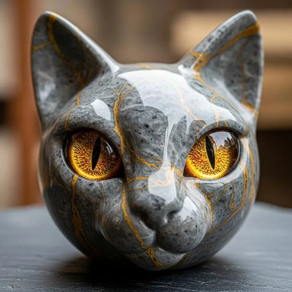 Room Embellishment Finish Home Decor Amber Eyes Black Cat Figurine Resin Ornament Halloween Office Bookshelf Decor