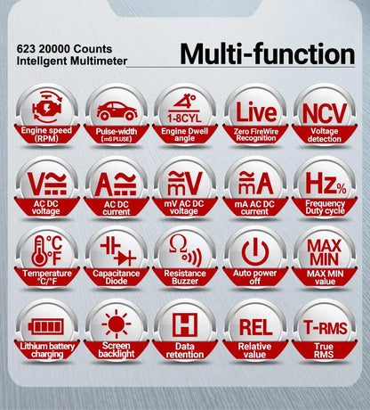 Smart Built-in Rechargeable Lithium Battery Car Multimeter Repair Tester 20000 Count Voltmeter Multitester Meter Tools