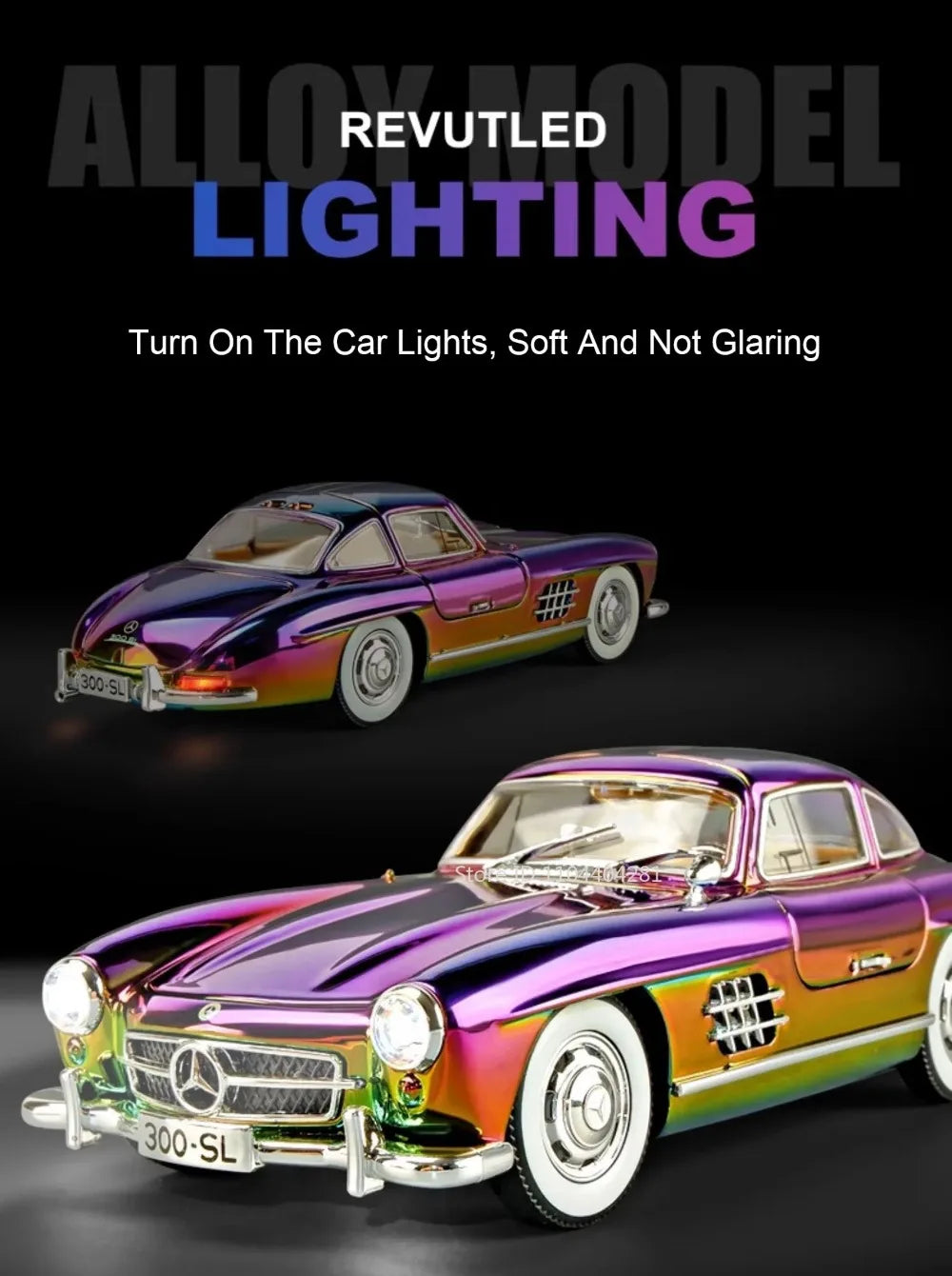 1:24 Phantom 300SL Alloy Diecast Vintage Car Miniature Model Toys Sound Light Pull Back Doors Opened Ornament s Festival Gift