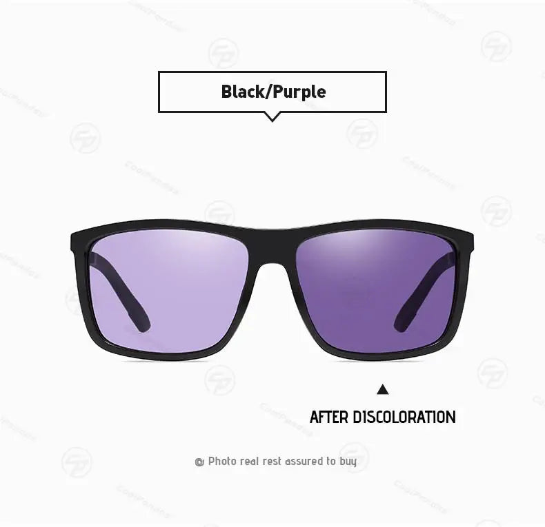 Square Retro Photochromic Polarized UV400 Purple Lens Sunglasses for Men Women