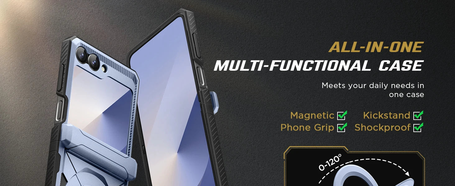 For Z Flip 7 FE/Z Flip 6 Cases Built-in  Ring Stand with Magsafe Full Coverage Hinge Protection Screen Protector Cover