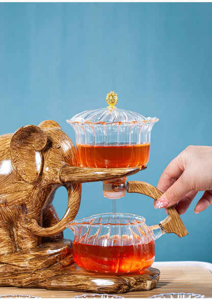 Heat-resistant Glass Teapot With Base Creative Tea Set Elephant Shape Automatic Tea Set Pu'er Oolong Teapot And Cup Set