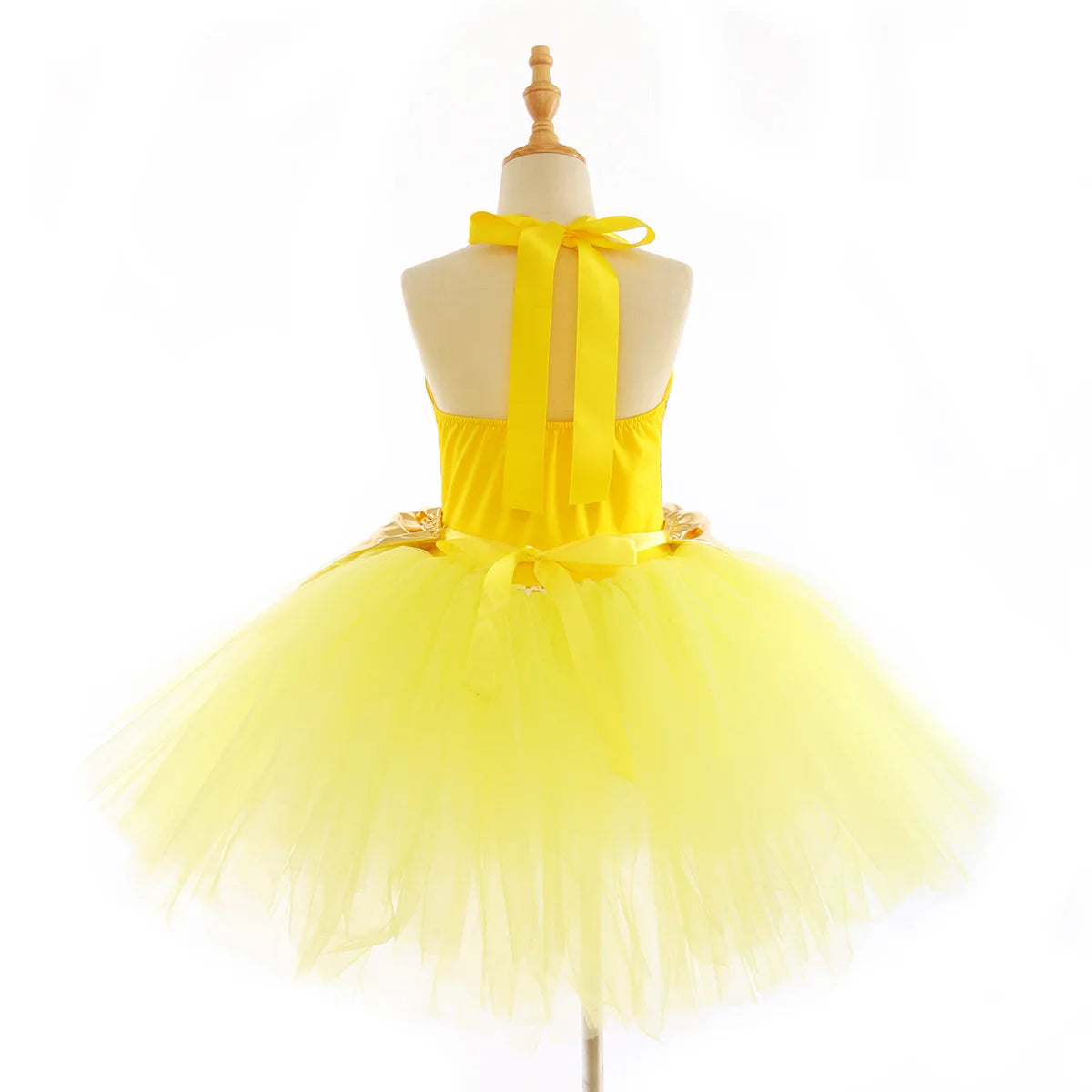 Golden Satin Tutu Dress with Bow Headband Birthday Party Costume