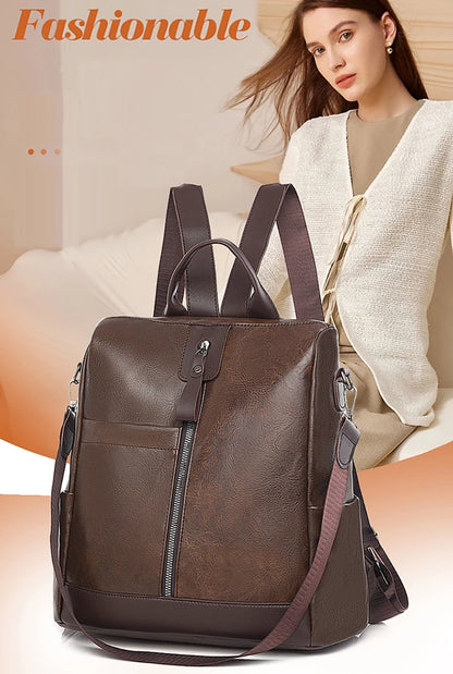 Backpacks PU Leather Travel Back Pack Ladies Large Capacity Shoulder Handbags