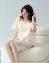 2-Pcs Women’s Cotton Pajama Set – Breathable Short Sleeve Summer Sleepwear with Cute Prints