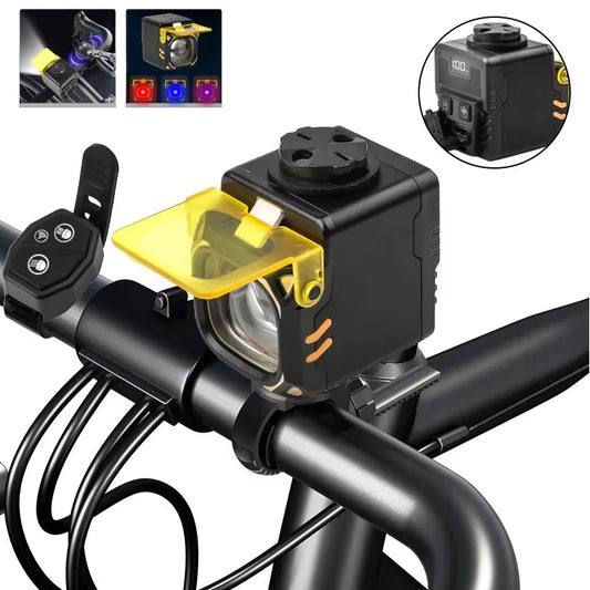 Rechargeable MTB Bike Light with Remote Control Waterproof LED Cycling Headlight Red Blue Warning Light