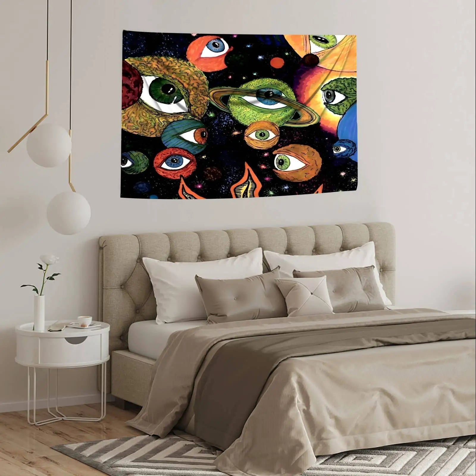 Mystic Eye Starry Sky Tapestry Planetary Ring Eye Pattern Bohemian Restaurant Theme Living Room Feature Wall Room Decor