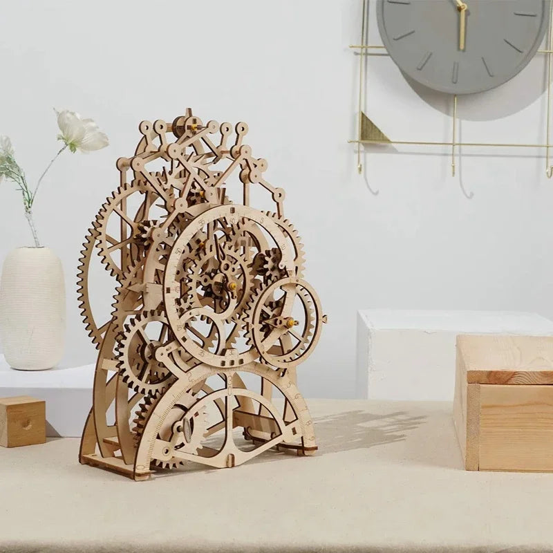 3D Wooden Mechanical Clock Puzzle DIY Laser Cutting Mechanical Model Family Wooden Craft KIT for Children Adult