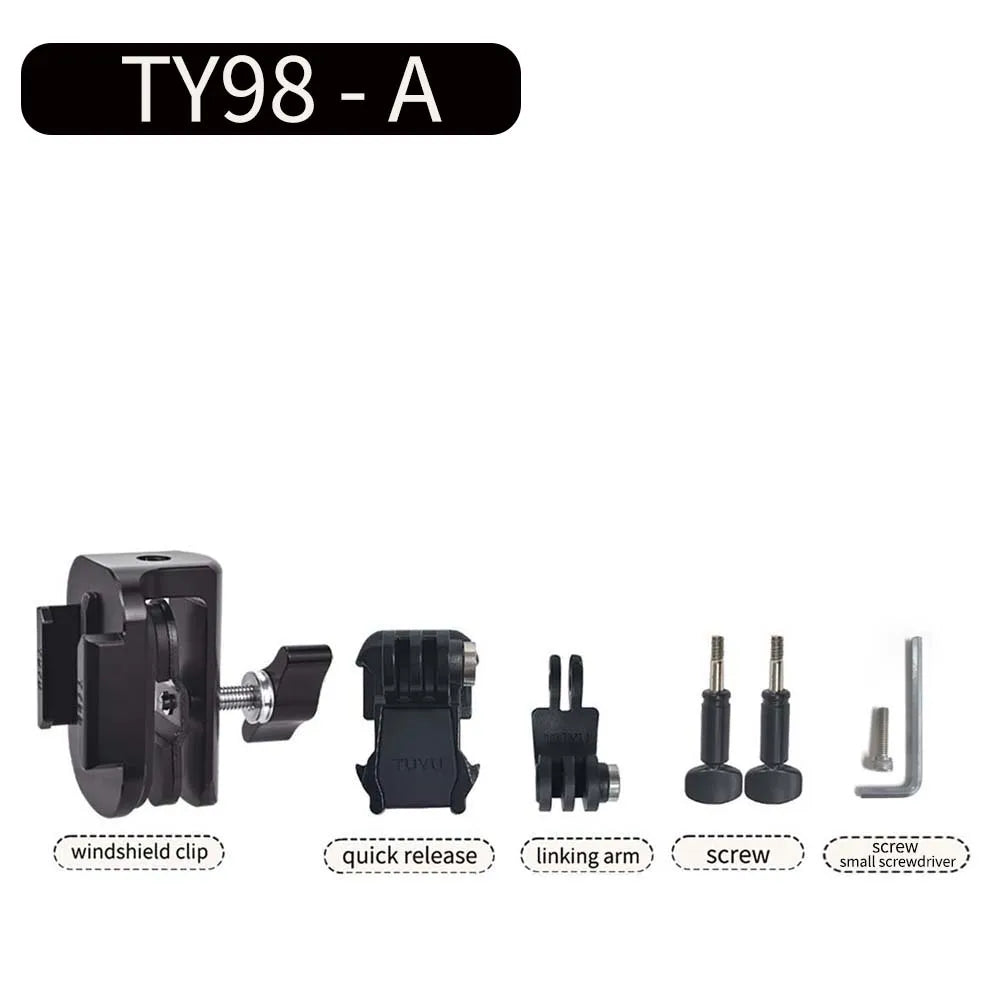 Motorcycle Windshield Aluminum Alloy Action Camera Clip Mount Adjustable Holder for GoPro DJI Insta360 Sports Cameras