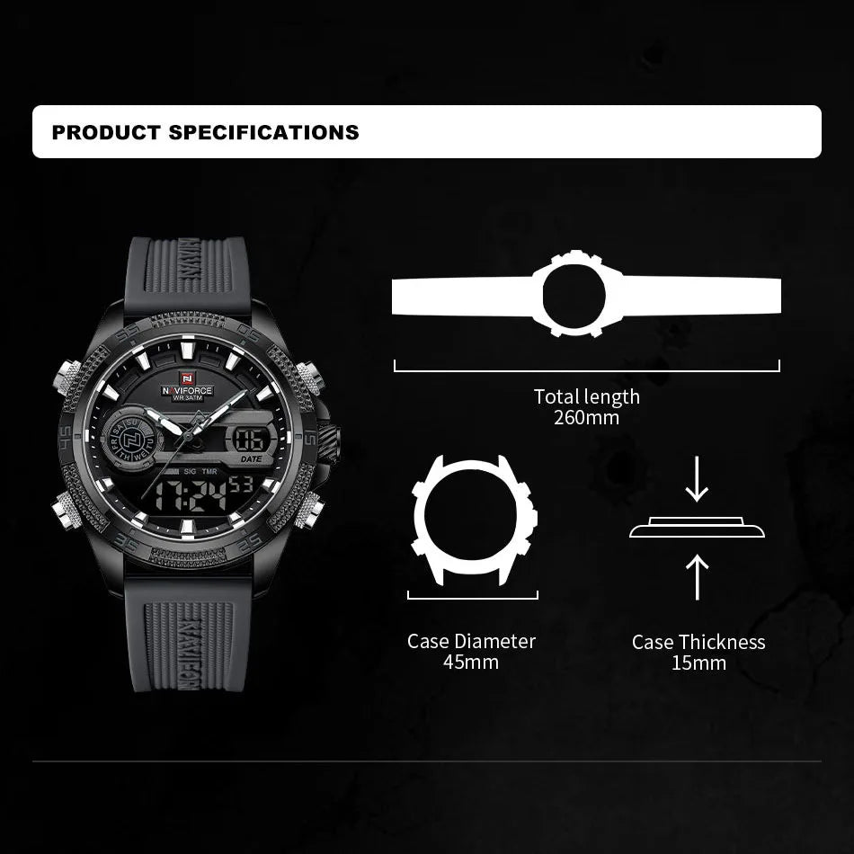 Silicone Bracelet Sport Wristwatches Waterproof Alarm Clock Analog Digitals Clock