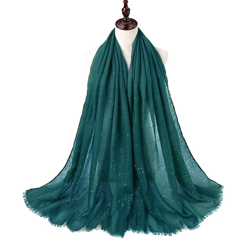 Cotton Hijabs Scarf Muslim Islamic Headscarf For Women Lady Soft Cotton Linen Tassel Sequins Islamic Hijab Shawl Wraps