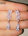 White Zircon Leaf Dangle Earrings for Women Shinny Water Drop Crystal Flower Pendant Earring