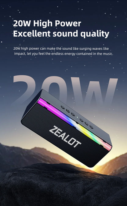 ZEALOT-S72 Portable Bluetooth-Compatible Speakers, Bass with Subwoofer, Wireless Sound Box, Waterproof TWS Boombox, 3000mAh, 20W