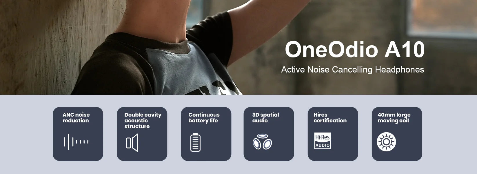 A10 ANC Wireless Bluetooth Headphones Hi-Res Audio Over Ear Headset 35dB Hybrid Active Noise Cancelling Headphones 50H