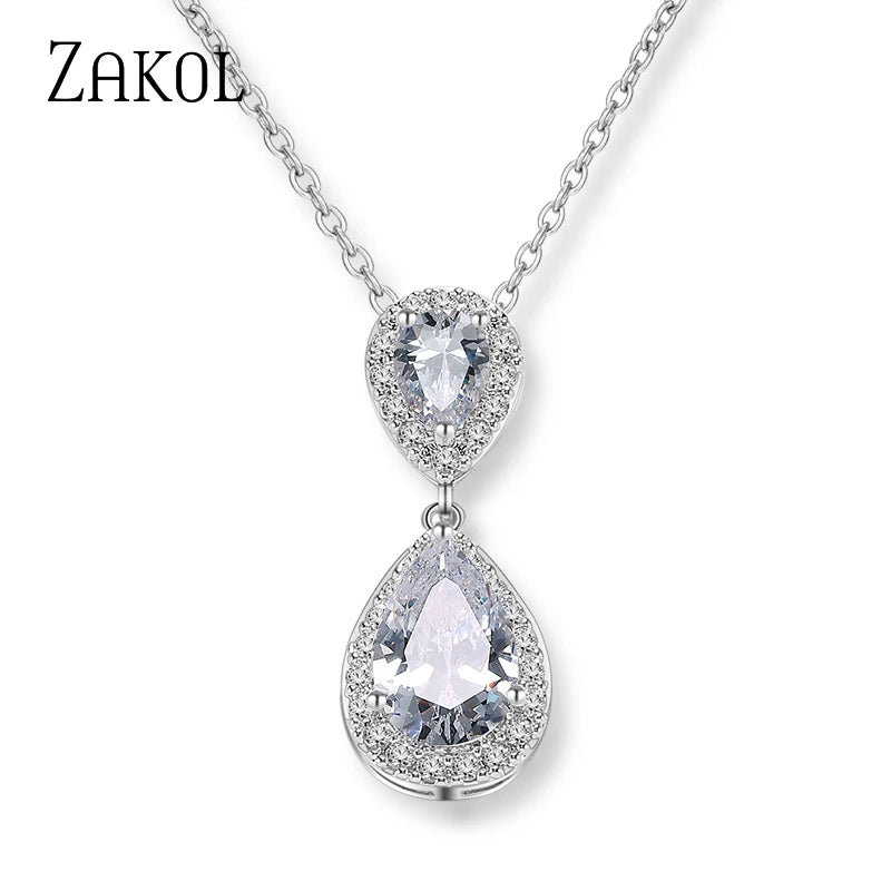 Trendy Water Drop Cubic Zircon Pendants Necklaces