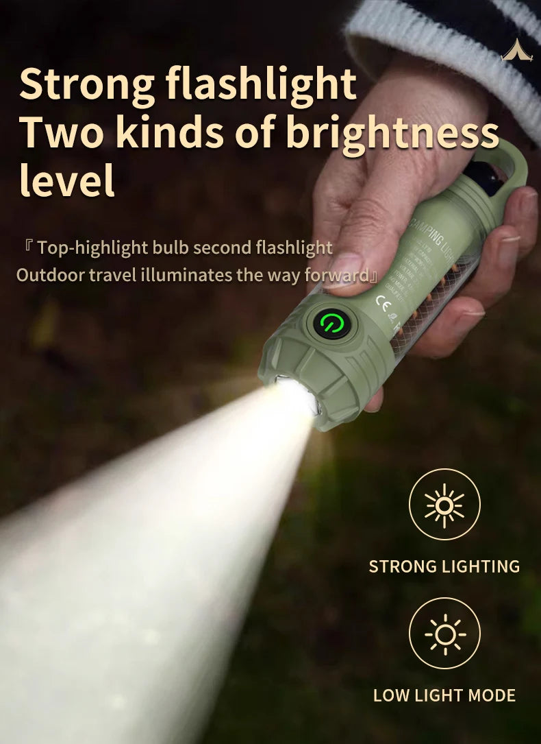 Rechargeable LED Camping Light Hanging Flashlight with 3 Light Modes SOS Emergency Portable Lantern