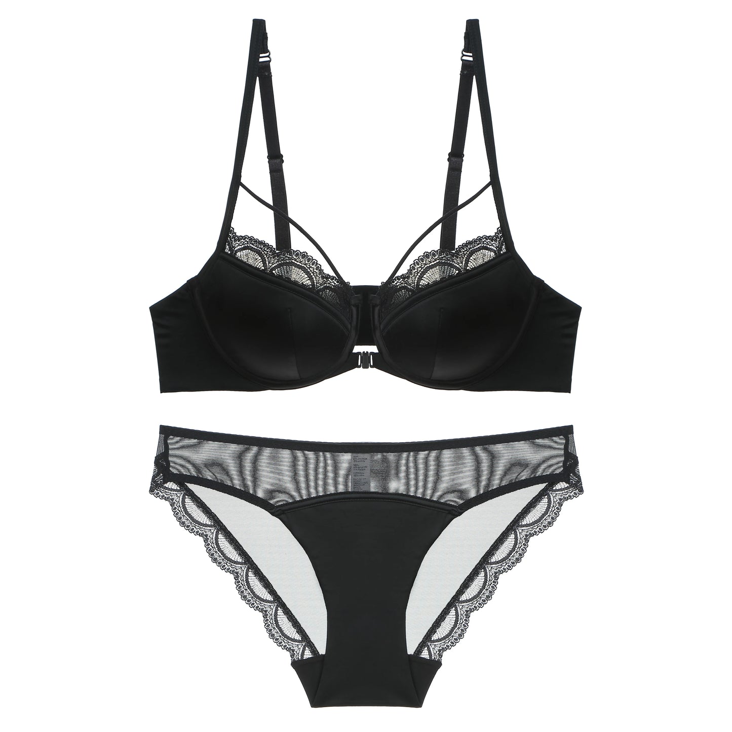 Womens French Lace Front Closure Push Up Bra and Brief Set