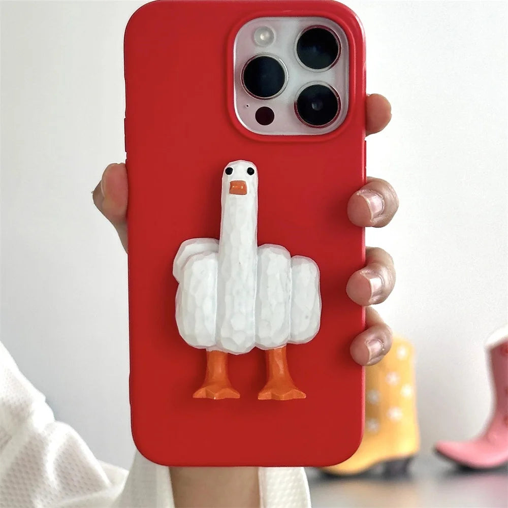 INS Funny Duck You Middle Finger Phone Case For iPhone 15 13 14 Pro Max Plus Creative Halloween Soft Back Cover