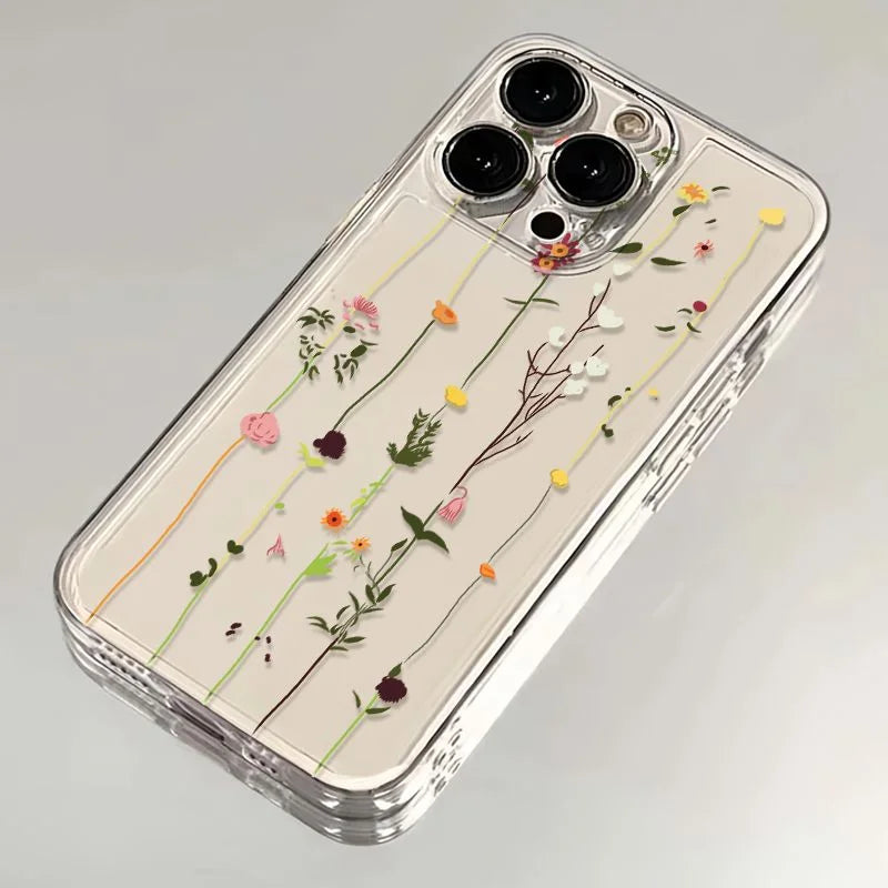 Flower Clear Phone Case for iPhone 16 15 14 Pro Max 15 14 16 Plus Mini Transparent Shockproof Back Cover