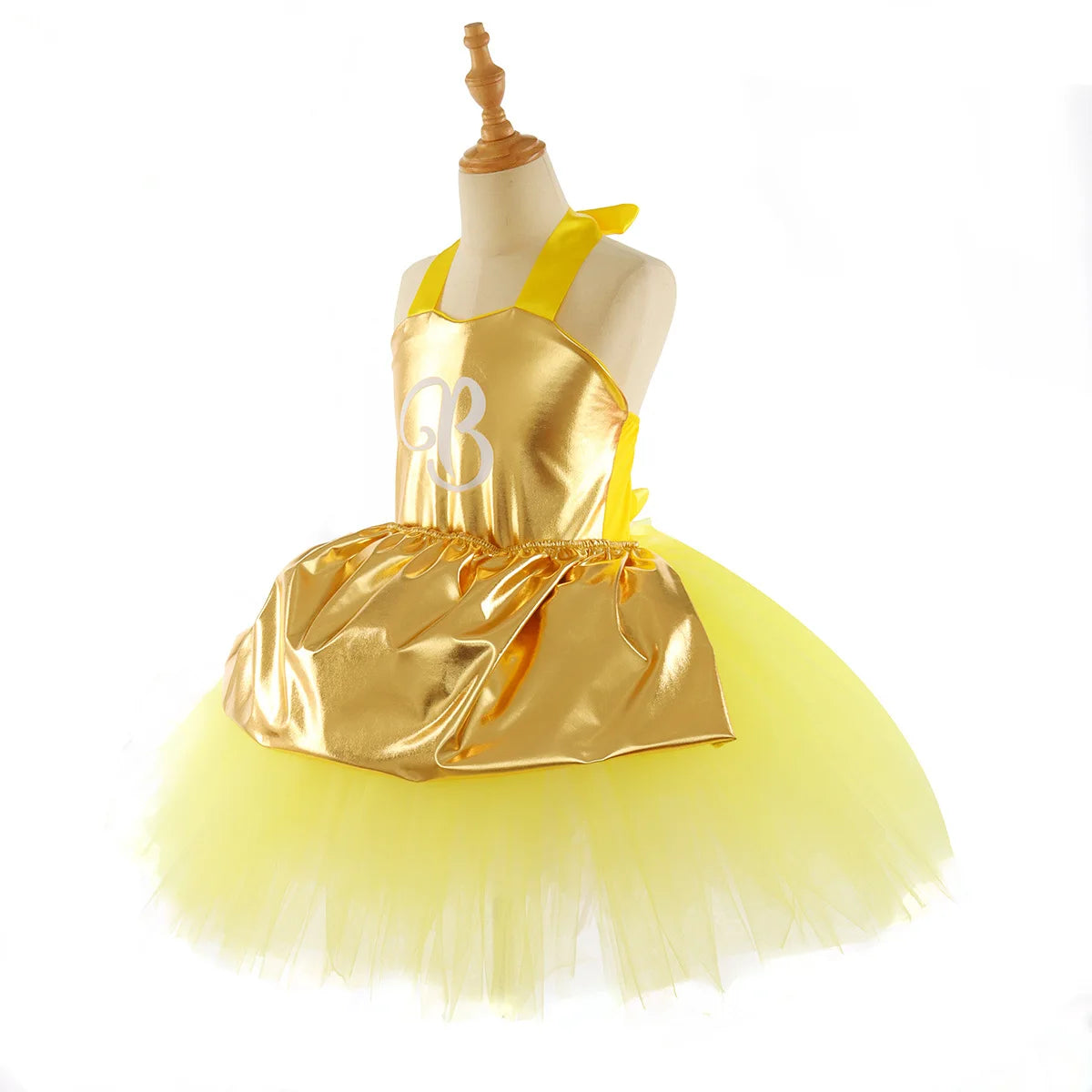 Golden Satin Tutu Dress with Bow Headband Birthday Party Costume