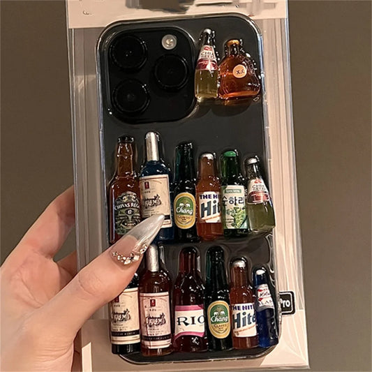 Funny Creative Wine Liquor Bottle Phone Case For iPhone 16 15 13 14 Pro Max Plus INS Cute Drink Gift Soft Silicone Cover