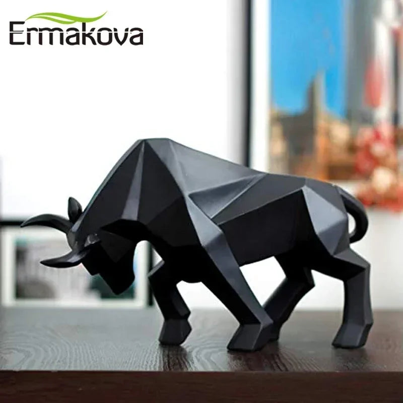 Geometric Resin Bull Statue Bison Sculpture Decoration Abstract Animal Figurine Room Desk Home Decoration Gift