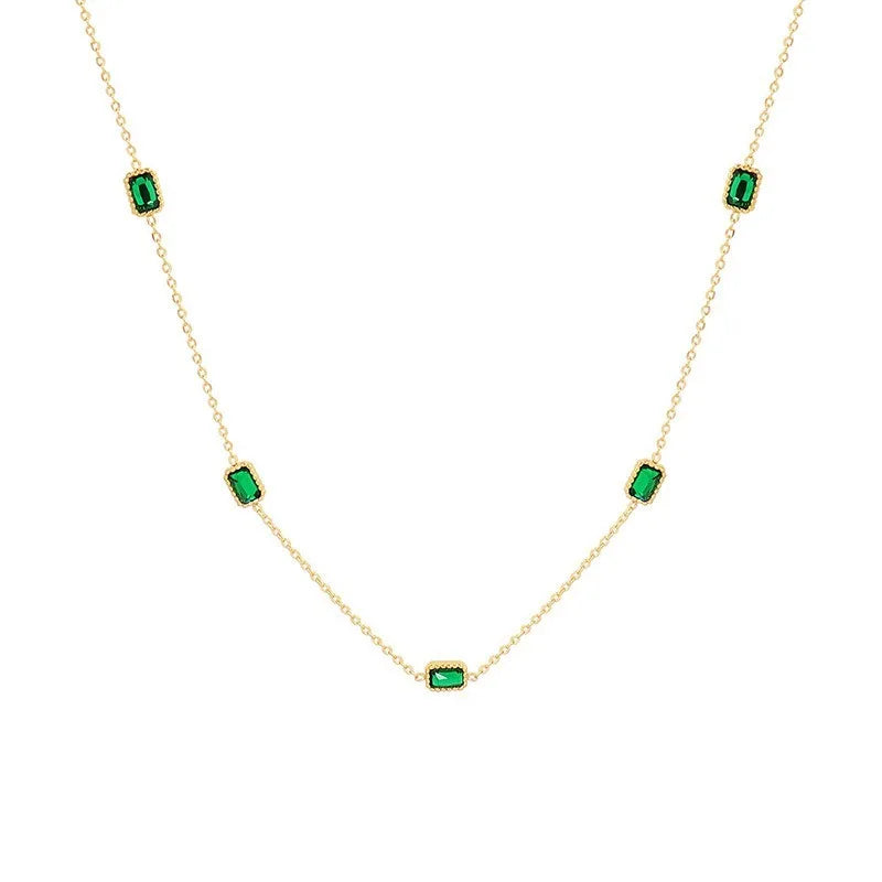 Elegant Green Square Zirconia Necklace 45 cm