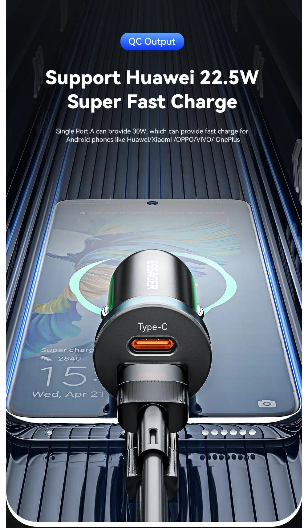 30W USB-C + USB-A Fast Car Charger (PD + QC 3.0)