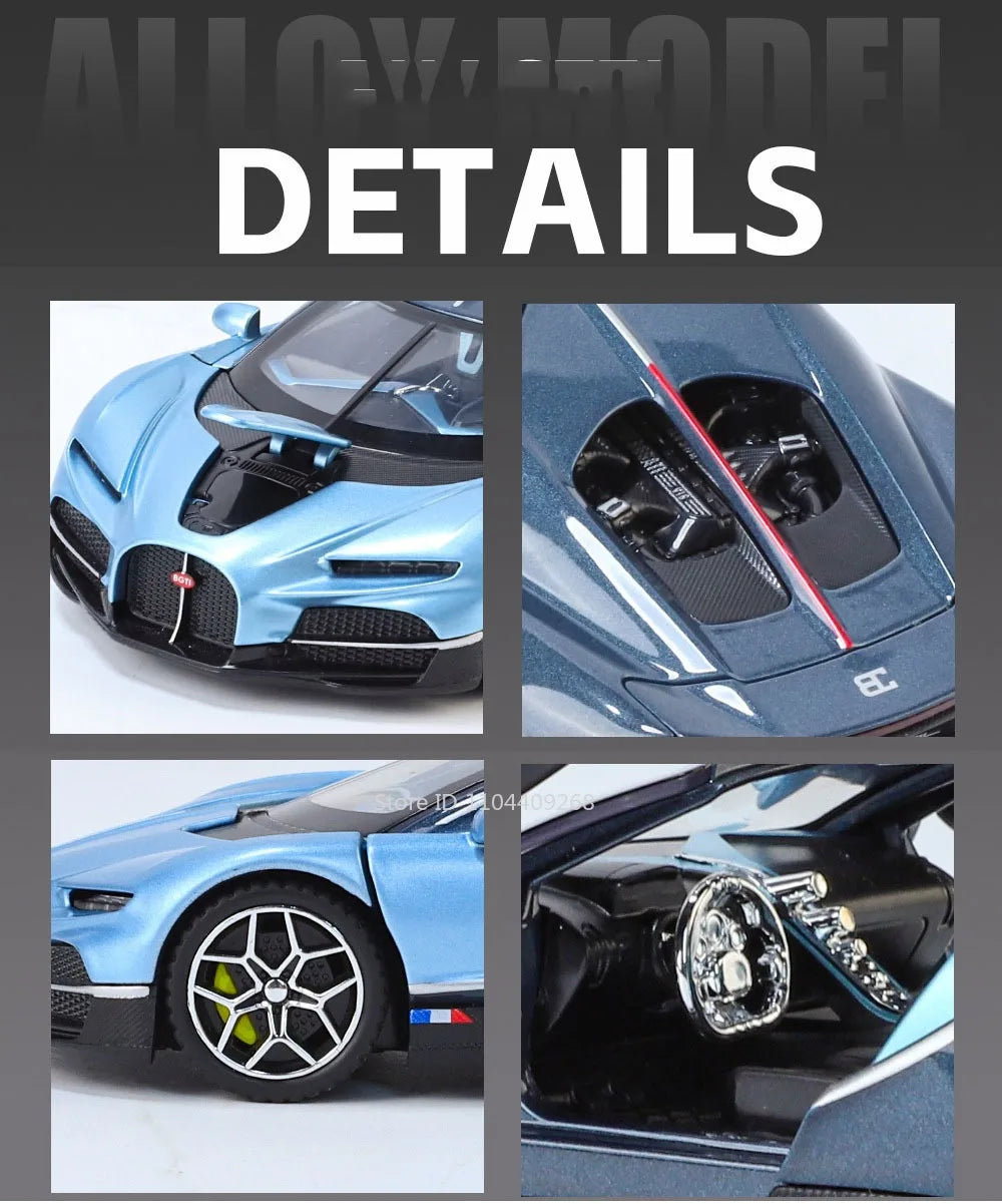 1:32 Scale Tourbillon Chiron Toy Sports Car Model Diecast Metal Sound Light Pull Back Simulation Vehicle Models Ornaments Gift