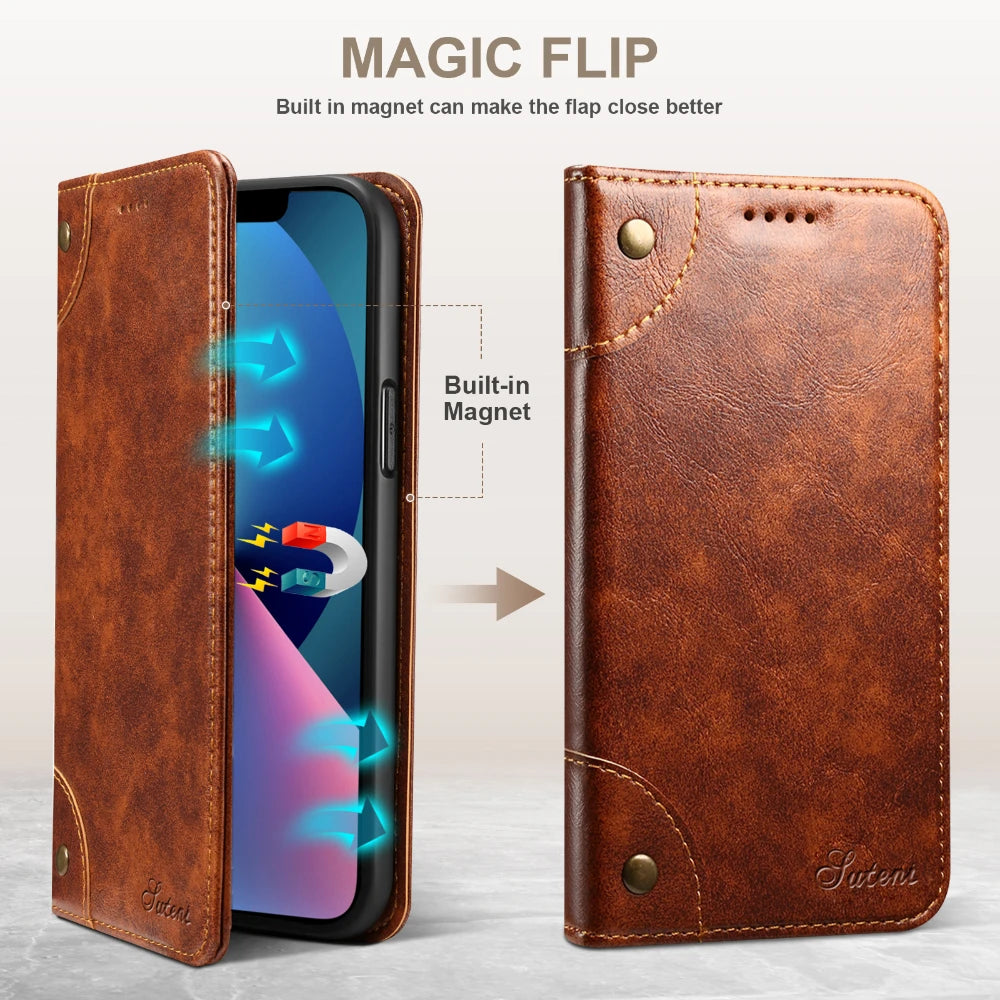 Flip Leather Wallet Phone Case for iPhone 16 15 Pro Max 16E 14 Plus with  Card Slot Holder Cover