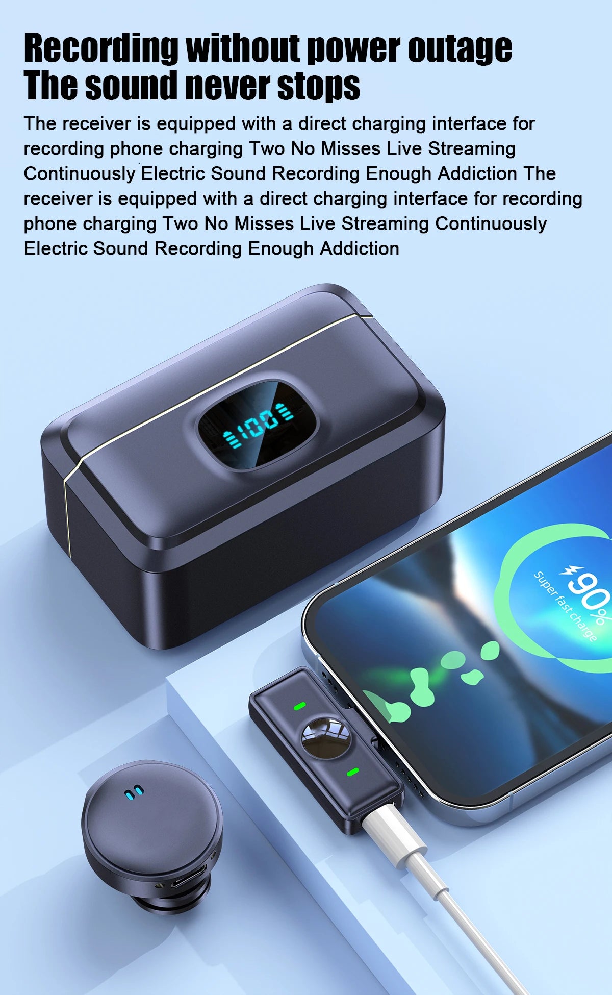 Plug and Play 2.4G Chip Wireless  Suction Button Collar Microphone With Charging Case For Video Recording