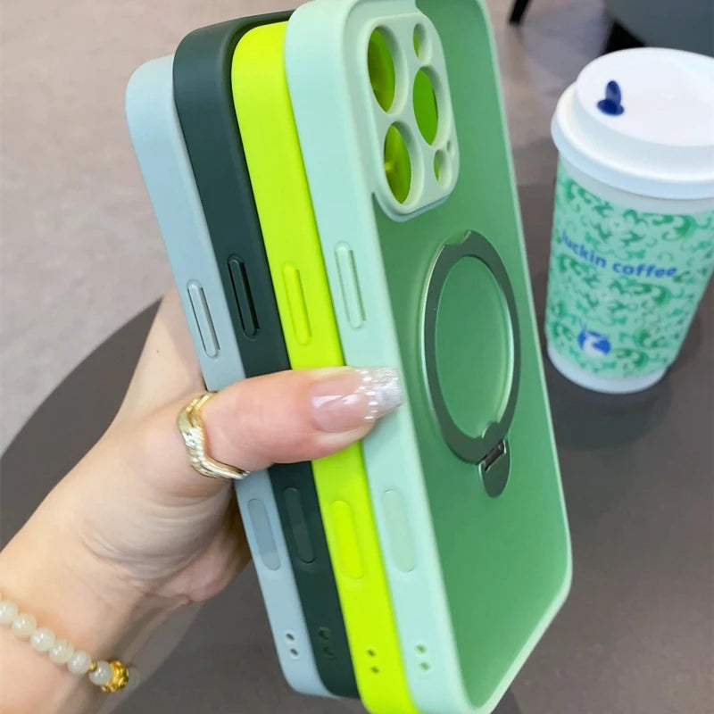 Luxury Magsafe Matte Phone Case For iPhone 16 Pro Max with Magnetic Rotatable Ring Stand Camera Lens Protection Shockproof Case