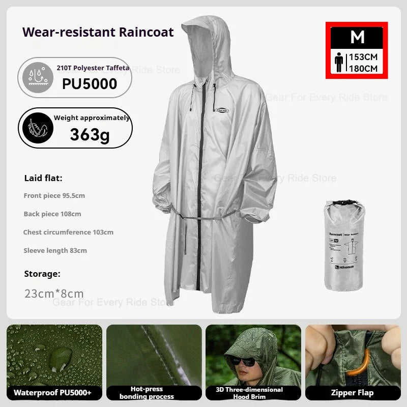 Ultralight Waterproof Zipper Raincoat with Adjustable Hood for Hiking and Camping