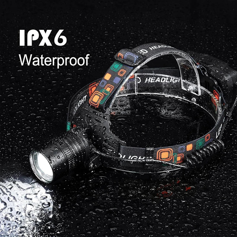 Powerful Rechargeable LED Headlamp With Zoom And Adjustable Head Light